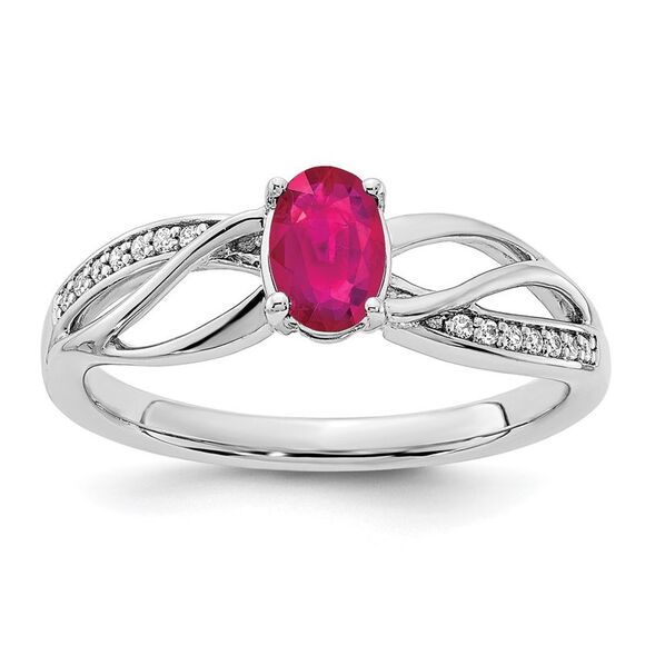 Kazi Luxury 14k White Gold Polished Ruby and Diamond Ring
